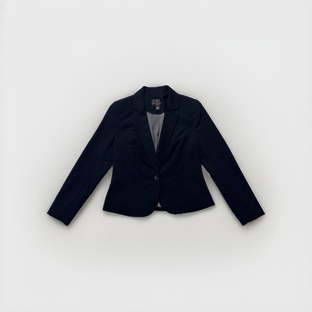 Worthington Petite Blazer Size PS Black Stretch Pinstripe Lining Career Jacket